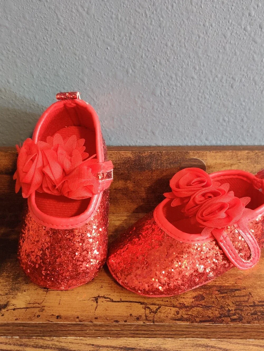 Myggpp Size 3 Baby Shoes Red Sparkle Girls Slip On Infant Toddler Glitter Xmas